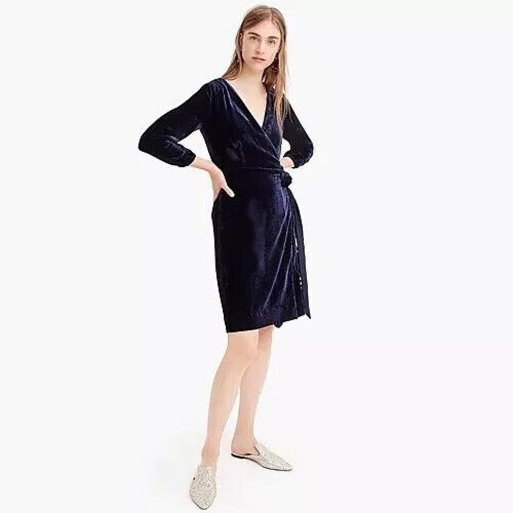 NWT J. Crew Velvet Wrap Dress Long Sleeve Drapy Navy Blue K0145 Women's Size 0 - Picture 16 of 16